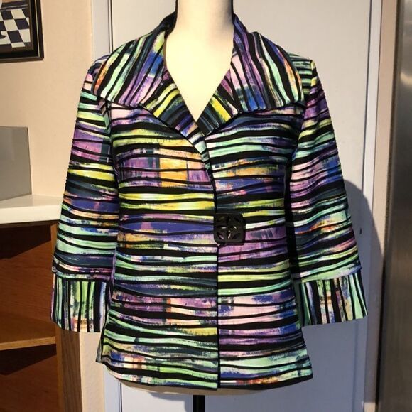 IC by Connie K Jackets & Blazers - IC by Connie K womens blazer stripe black green pink size M